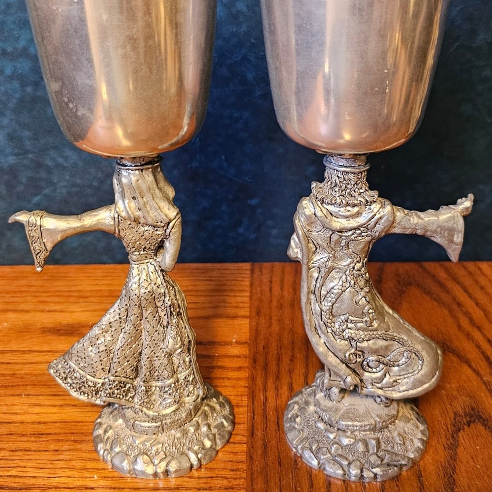 Fellowship Foundry Pewter King Arthur Queen Guinevere Goblets Medieval Fantasy - Picture 9 of 11